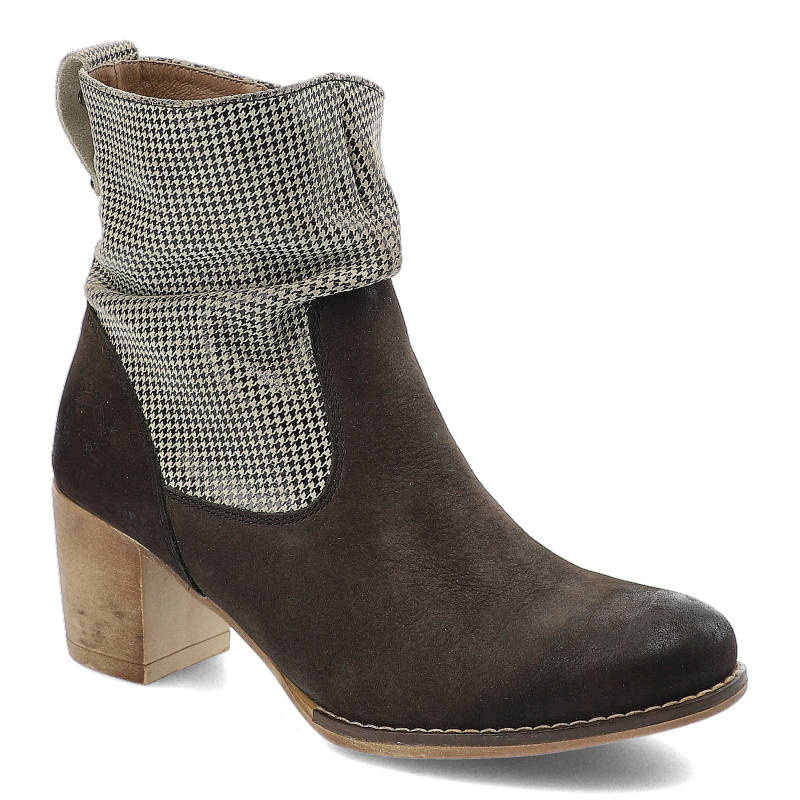 Botki damskie Karino, skórzane i na obcasie, czarno-białe, 0972-094-P