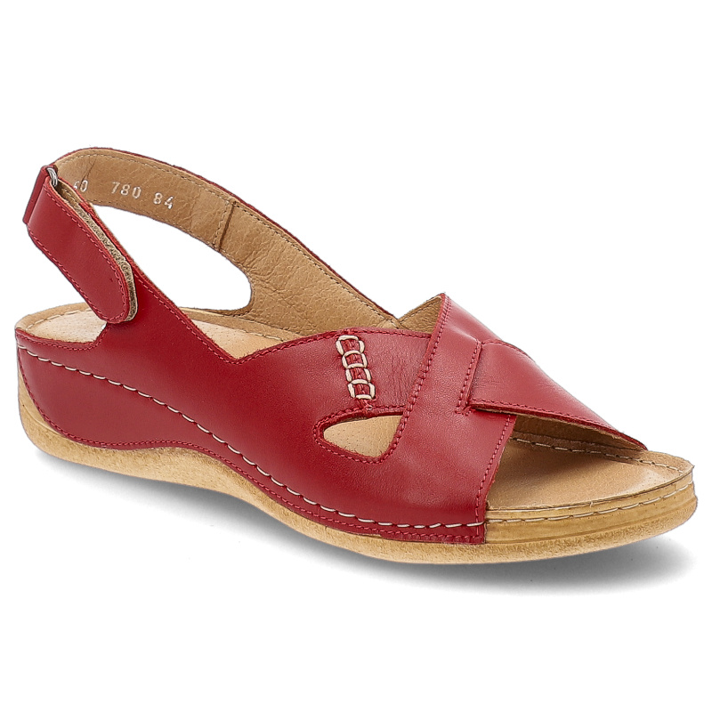 Sandały damskie Armodo, ze skóry naturalnej na platformie na rzep wygodne, czerwone, 5-0780-084