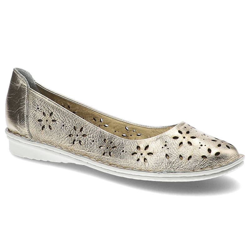Półbuty damskie Lanqier, ażurowe wsuwane i na płaskiej podeszwie, złote, 38C339