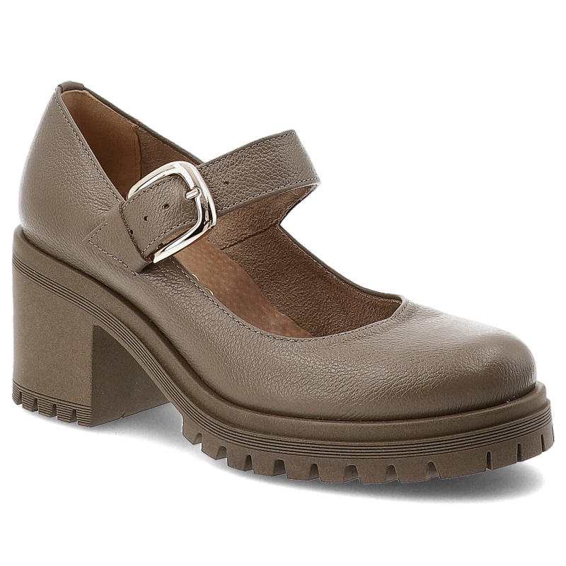Półbuty damskie Armodo, na klocku skórzane zapinane sprzączką i z okrągłym noskiem, brązowe, 20166-V-Fango-Zl