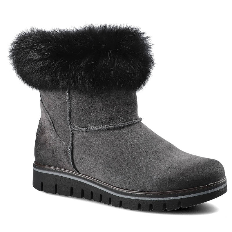 Botki damskie Lemar, ocieplanewsuwane na płaskiej podeszwie, grafitowe, 60121-W