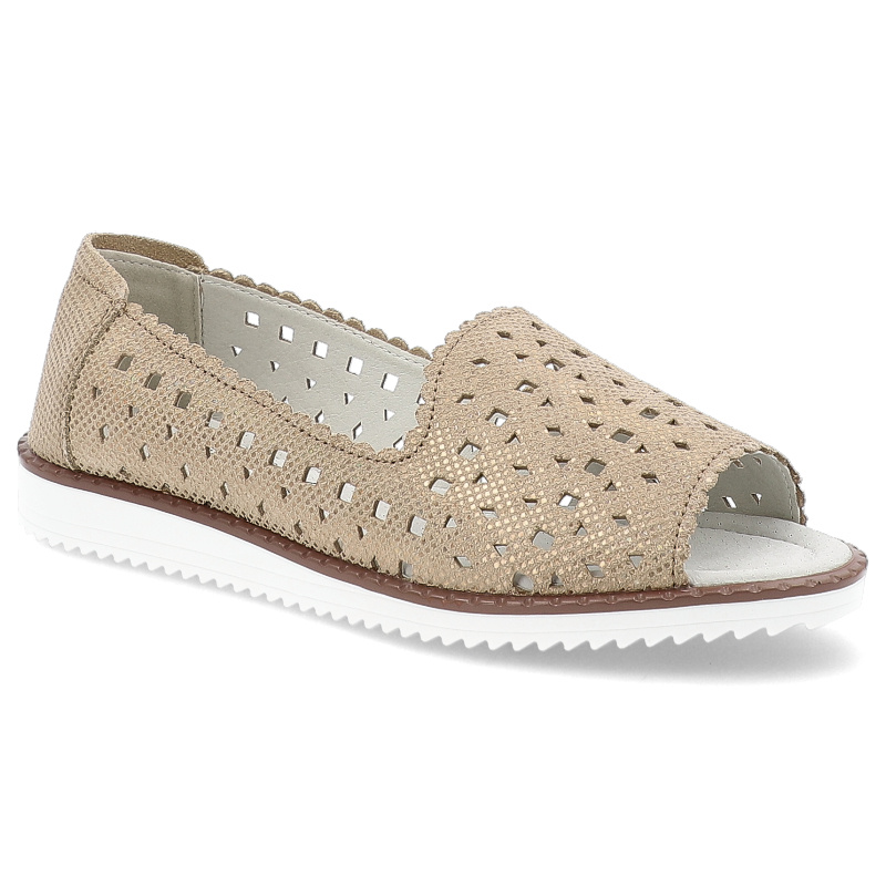 Złote Półbuty S.Barski Wsuwane Obuwie Damskie Odkryte Palce