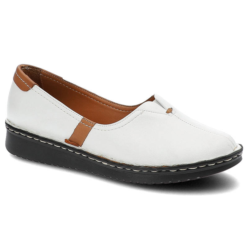 Półbuty damskie Artiker, naturalna skóra licowa z miękką cholewką wsuwaną konstrukcją, białe, 50C0341
