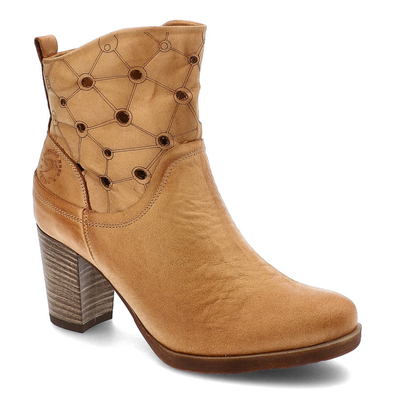 Botki damskie Karino, ze skóry naturalnej i na stabilnym klocku, rude, 0748-005-P