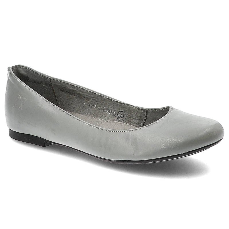 Baleriny damskie Maciejka, wsuwane ze skóry licowej z płaską podeszwą , popielate, 01350-20-00-5