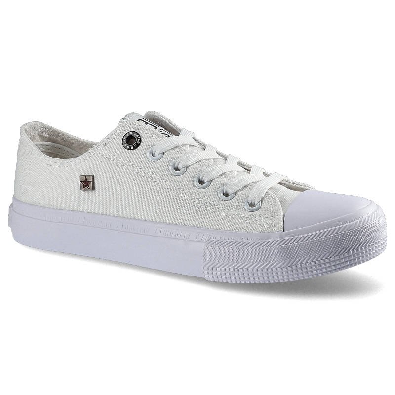 Trampki damskie Big Star, materiałowe na płaskiej podeszwie, białe, AA274010