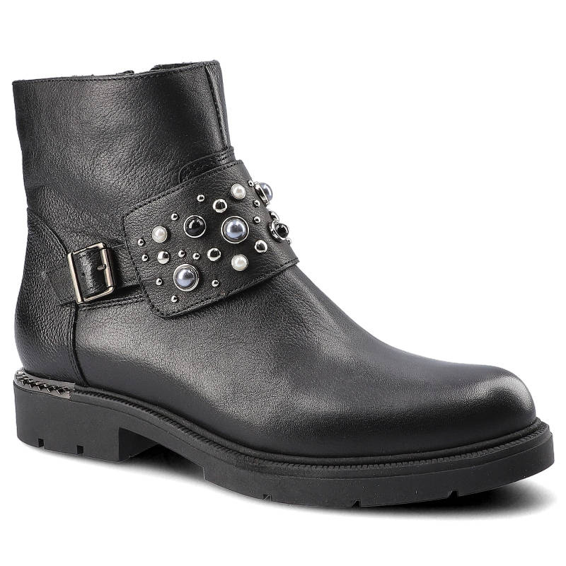 Botki damskie Carinii, ze skóry naturalnej i na płaskiej podeszwie, czarne, B4483_-J23-000-POL-D06