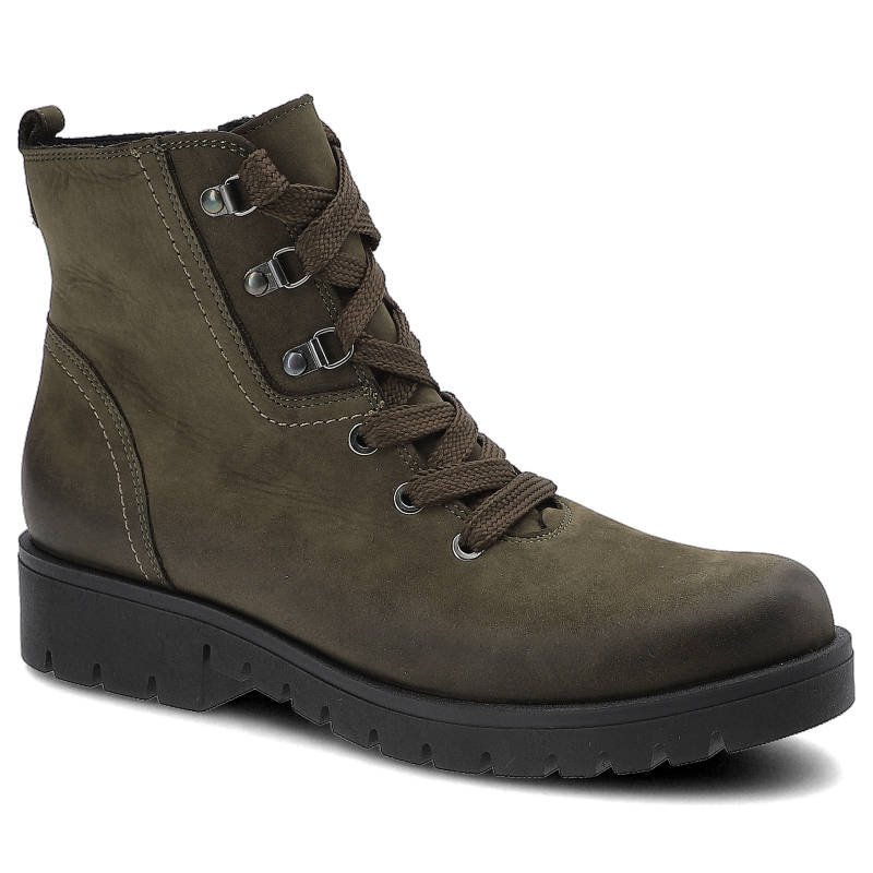 Botki damskie Gamis, skóra naturalna sznurowane i na antypoślizgowej podeszwie, khaki, 3524-K7