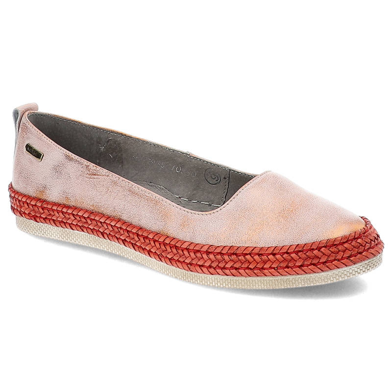 Espadryle damskie Maciejka, wsuwane espadryle z połyskującej skóry naturalnej i płaska jasną podeszwą, miedziane, 02938-32-00-5