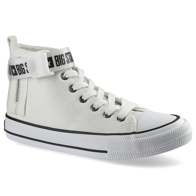 Trampki damskie Big Star, za kostkę z sznurowaniem wzmocnionym noskiem dodatkowym paskiem przy cholewce, białe, GG274027