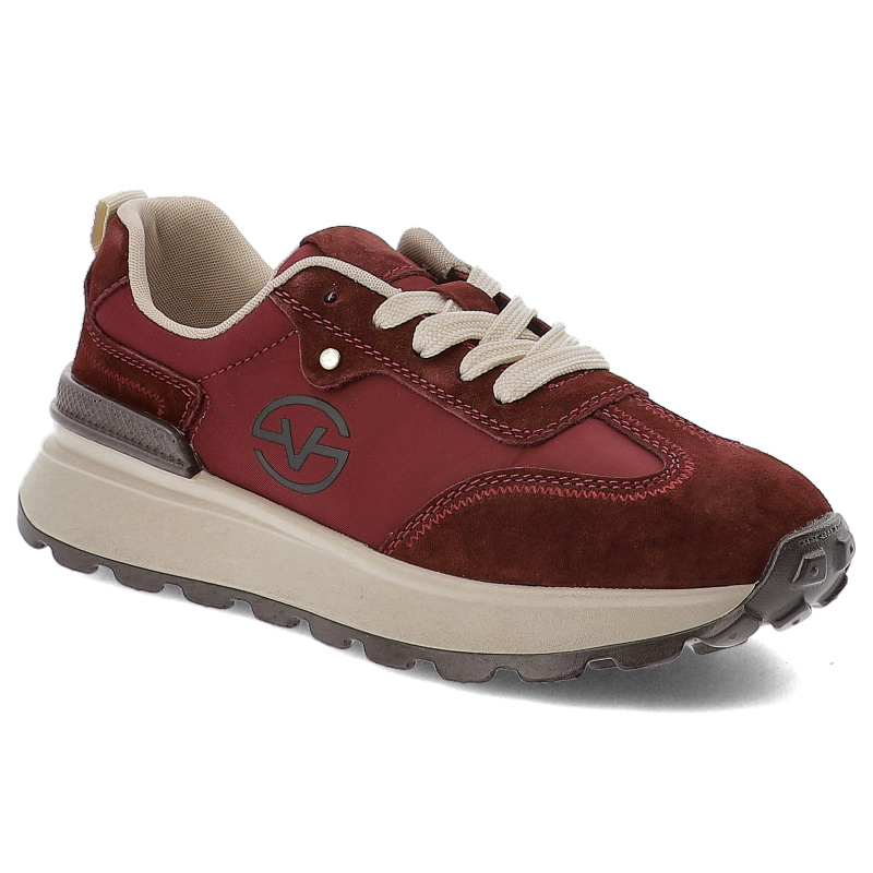 Sneakersy damskie Vinceza, zamszowe z okrągłym noskiem wiązane i na platformie, bordowe, 41491-BU