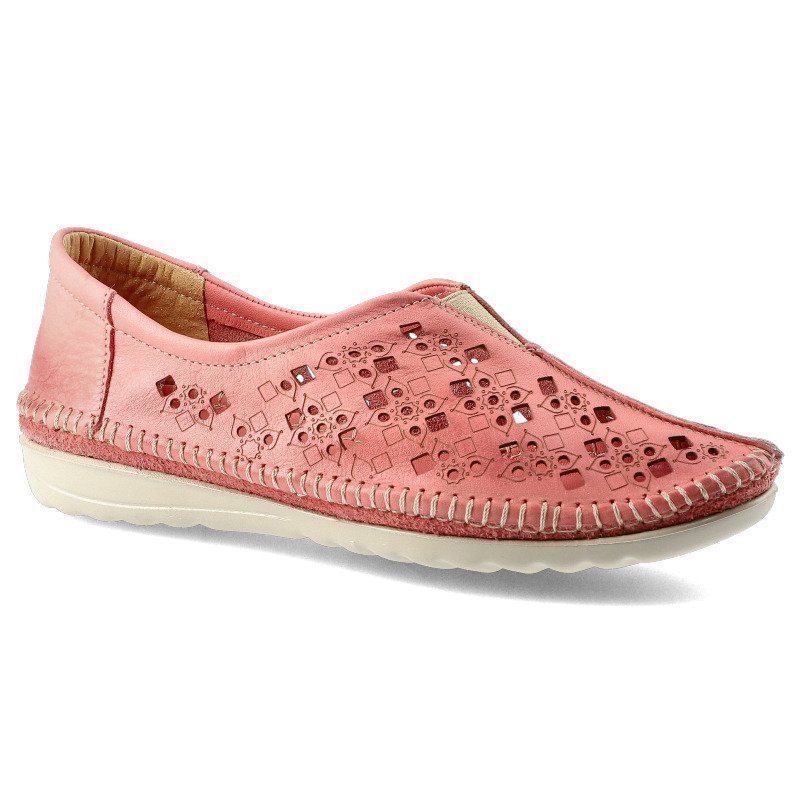 Półbuty damskie Maciejka, ażurowe na płaskiej podeszwie, koralowe, 4048A-15-00-0