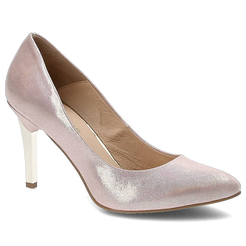 Czółenka damskie Damiss, czółenka na obcasie wykonane ze skóry nubuk z metalicznym wykończeniem szpiczastym noskiem i smukłym obcasem typu szpilka, r