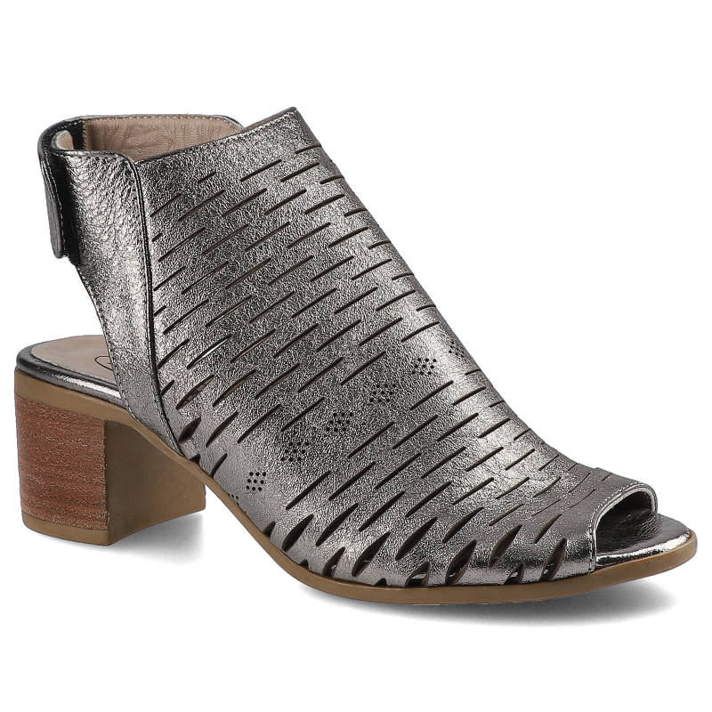 Sandały damskie Lanqier, eleganckie na obcasie i z otwartymi palcami, ciemnosrebrne, 42C512