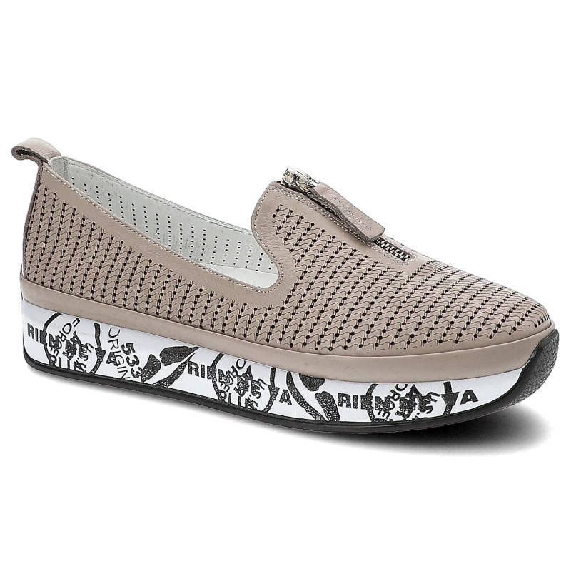 Półbuty damskie Ravini, perforowana cholewka zwiększająca przewiewność wsuwany fason z dekoracyjnym zamkiem, beżowe, 055-40