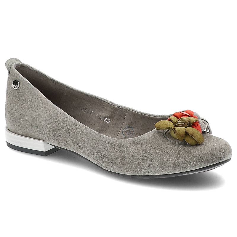 Baleriny damskie Maciejka, wsuwane z miękką wkładką i elementami ozdobnymi nad palcami, popielate, 03552-03-00-5