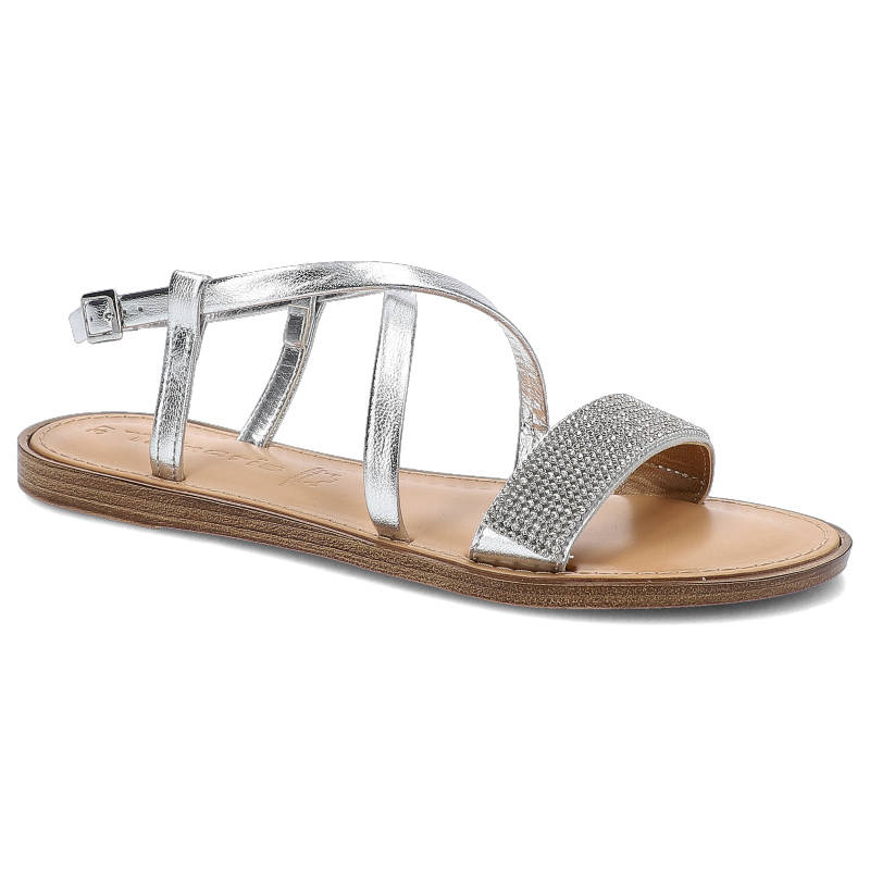 Sandały damskie Tamaris, z naturalnej skóry licowej z miękką wkładką skórzaną zapięciem na sprzączkę i niską platformą, srebrne, 1-28109-22-941