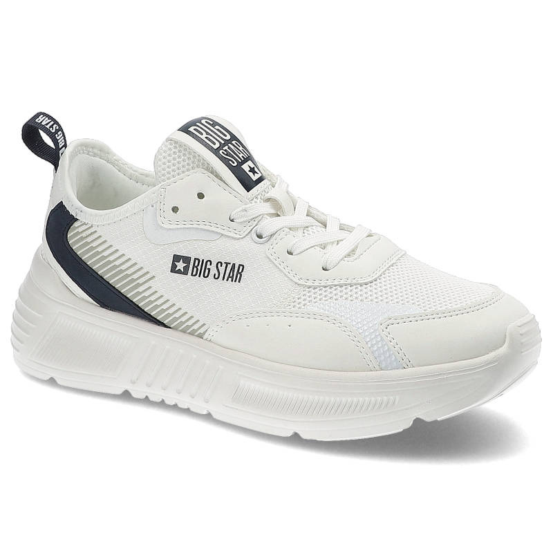 Sneakersy damskie Big Star, materiał tekstylny i syntetyczny z przewiewną cholewką sznurowanym zapięciem, białe, JJ274596