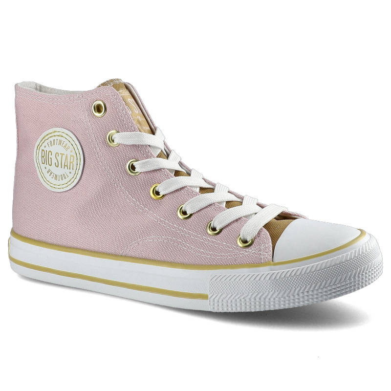 Trampki damskie Big Star, materiałowa sznurowana cholewka na klasycznym płaskim gumowym spodzie, nude, HH274447