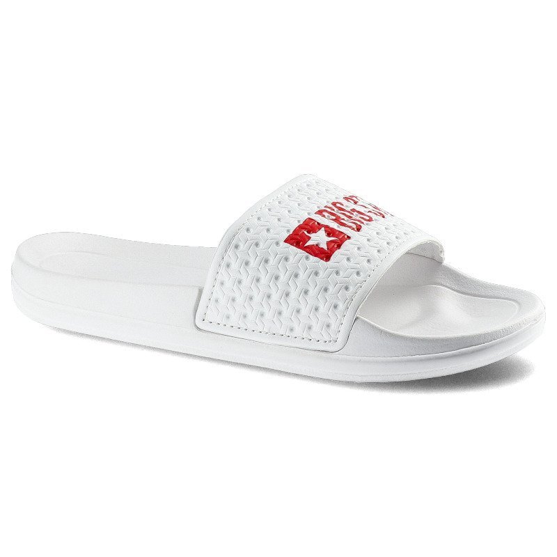 Klapki damskie Big Star, wykonane z materiału syntetycznego z perforowanym paskiem na przodzie z profilowaną wkładką, białe, GG374803