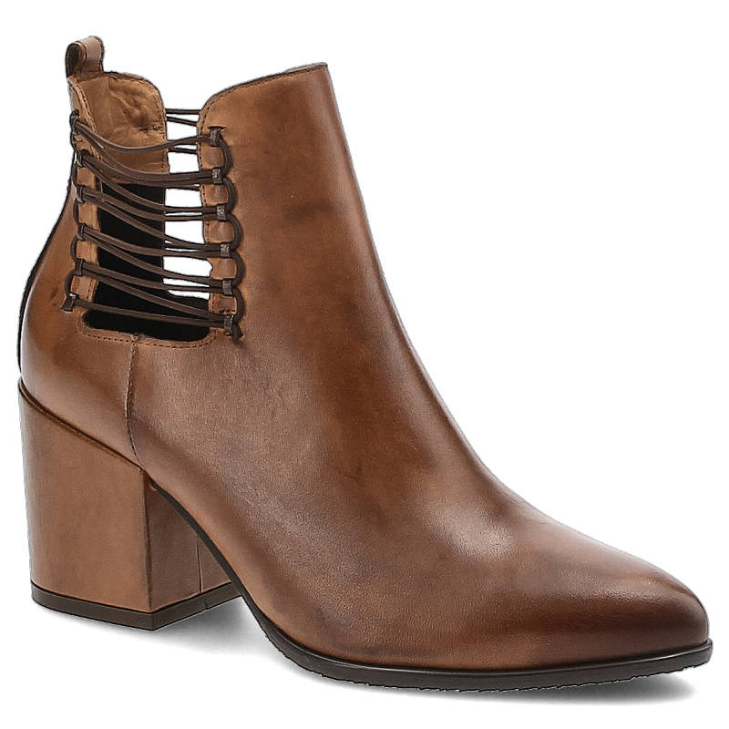 Botki damskie Szydłowski, ze skóry licowej i na stabilnym obcasie, rude, 2199-Rudy-30