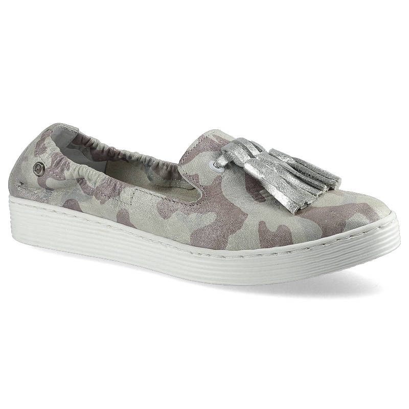 Mokasyny damskie Lemar, wsuwane z wkładką skórzaną, błękitno-srebrne, 10077