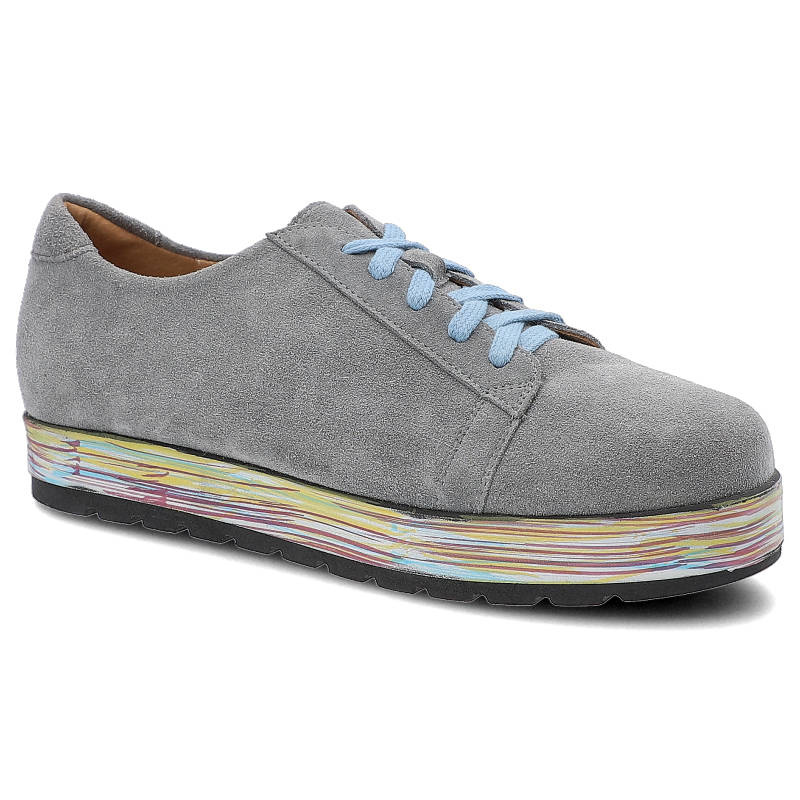 Półbuty damskie Annmex, ze skóry zamszowej i sznurowane, szare, 8487