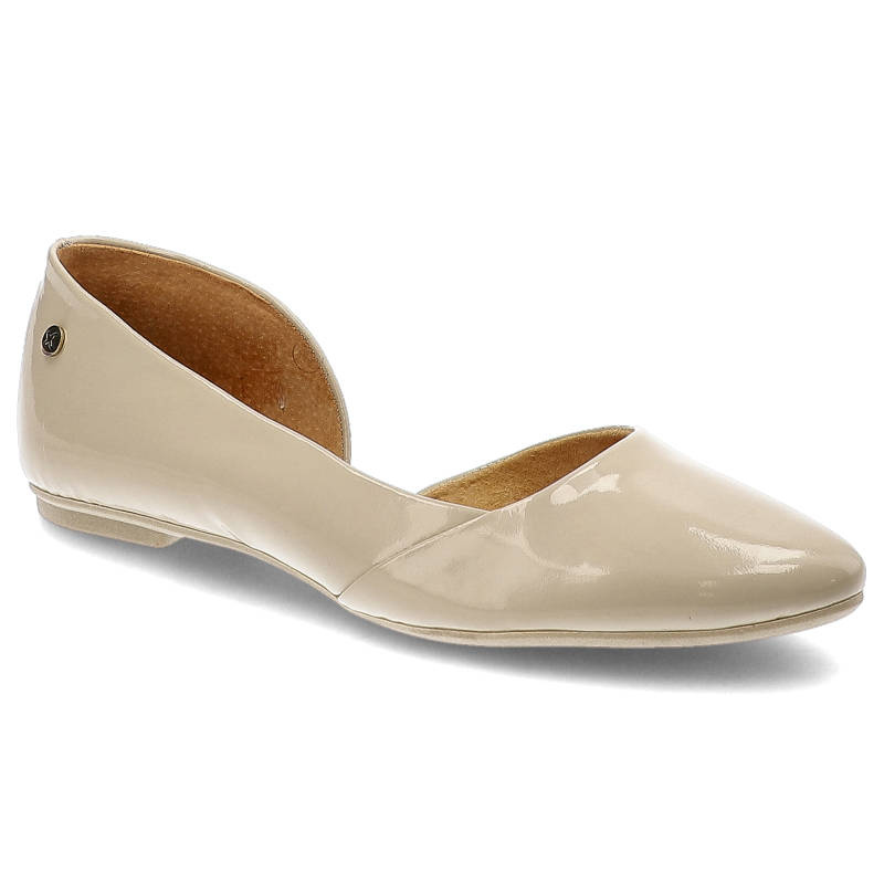 Baleriny damskie Maciejka, lakierowane wsuwane i na płaskiej podeszwie, beżowe, 02445-04-00-5