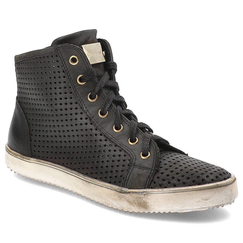 Botki damskie Carinii, sznurowane i na płaskiej podeszwie, czarno-złote, B3132