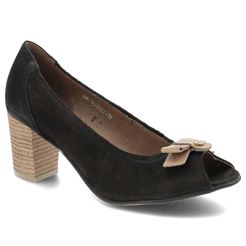 Półbuty damskie Karino, ze skóry nubukowej z otwartymi palcami, czarne, 0107-003-P