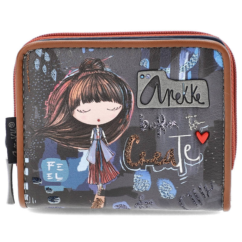 Granatowy Stylowy Portfel Damski Anekke