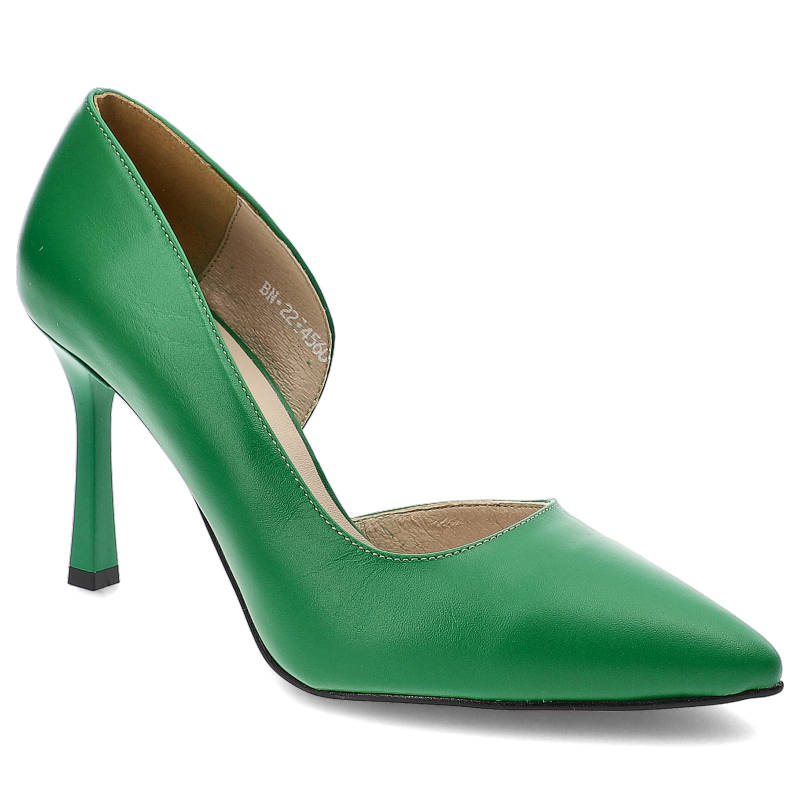Zielone Szpilki Karino Eleganckie Skórzane Buty