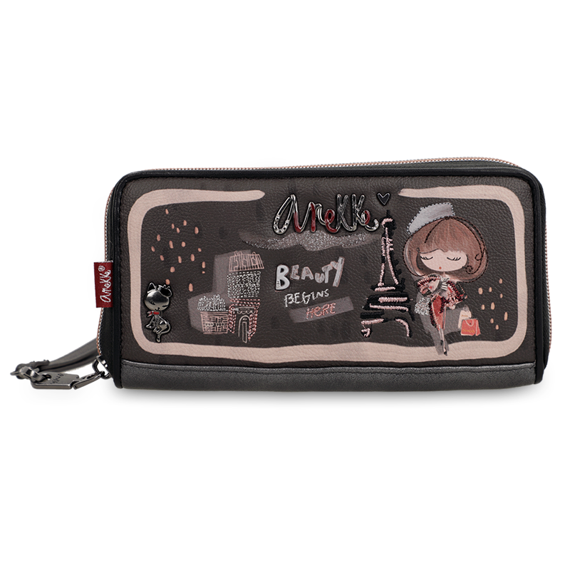 Portfel damski Anekke, duży na zamek z miejscem na zdjęcia na karty na bilon, brązowy, 41809-908