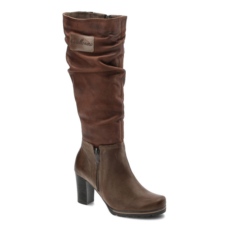 Kozaki damskie Karino, eleganckie na wysokim obcasie, ciemnobrązowe, 0670-015-M