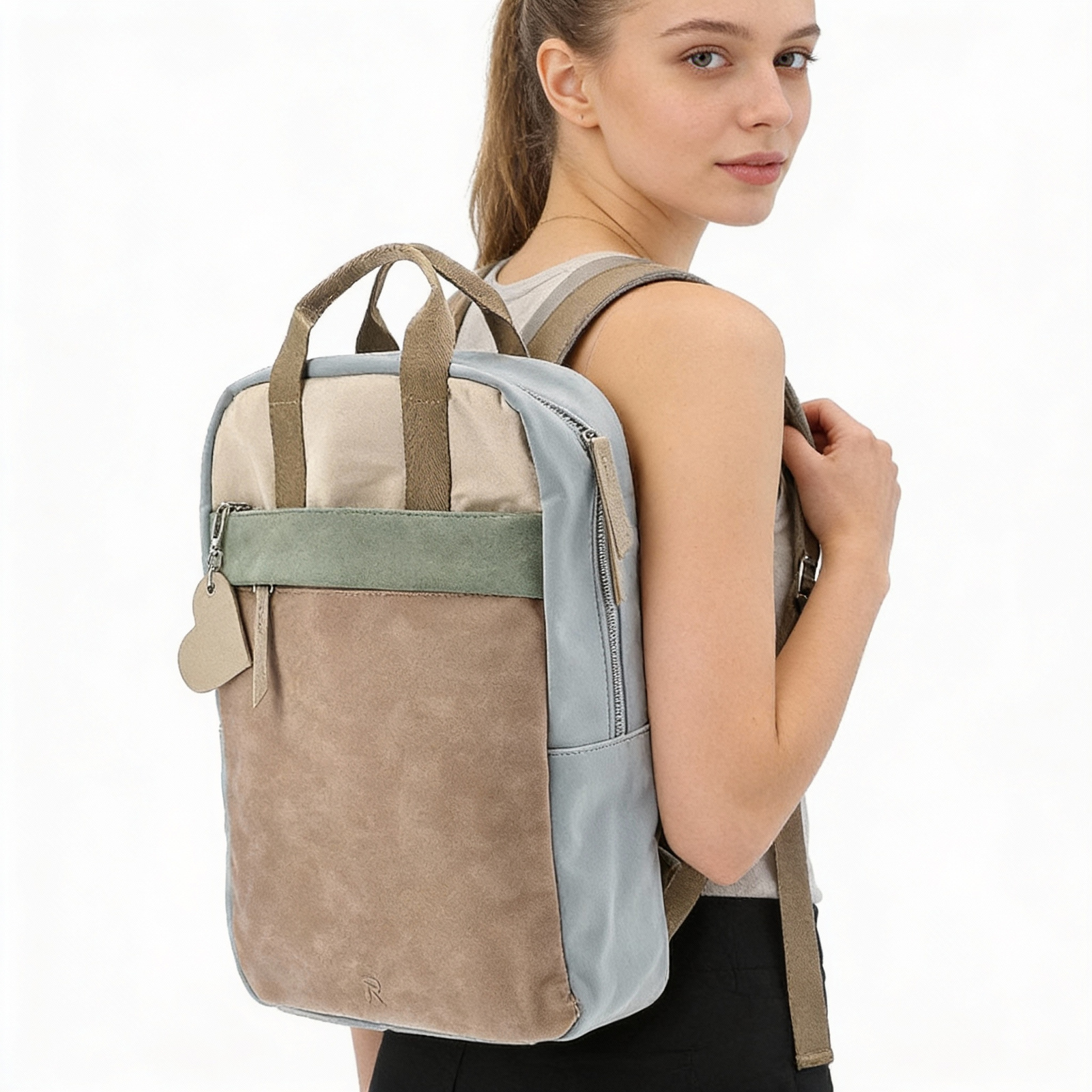 Plecak damski Rieker, z materiału syntetycznego z gładkimi i fakturowanymi panelami funkcjonalna konstrukcja zewnętrzne kieszeń na laptopa wygodne sz