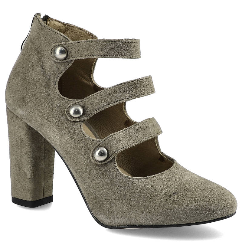 Botki damskie Karino, naturalny zamsz ze słupkiem i rozpinanym suwakiem na pięcie, zielone, 2092-066-P