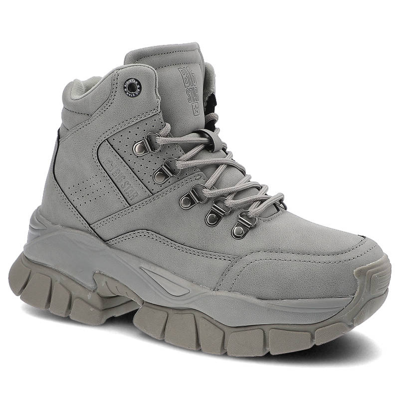 Botki damskie Big Star, skóra ekologiczna wysoka cholewka sznurowanie wzmocniony nosek i pięta podeszwa z bieżnikiem i amortyzującą warstwą, szare, I