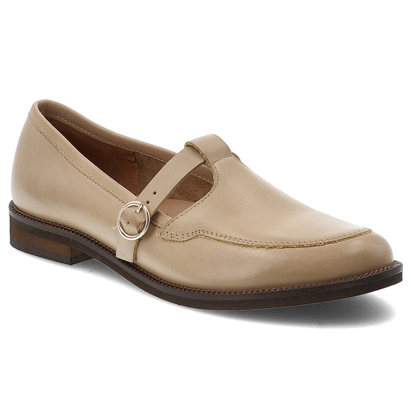 Półbuty damskie Armodo, na płaskim obcasie skórzane z okrągłym noskiem i zapinane sprzączką, rabit Baflo, 1656