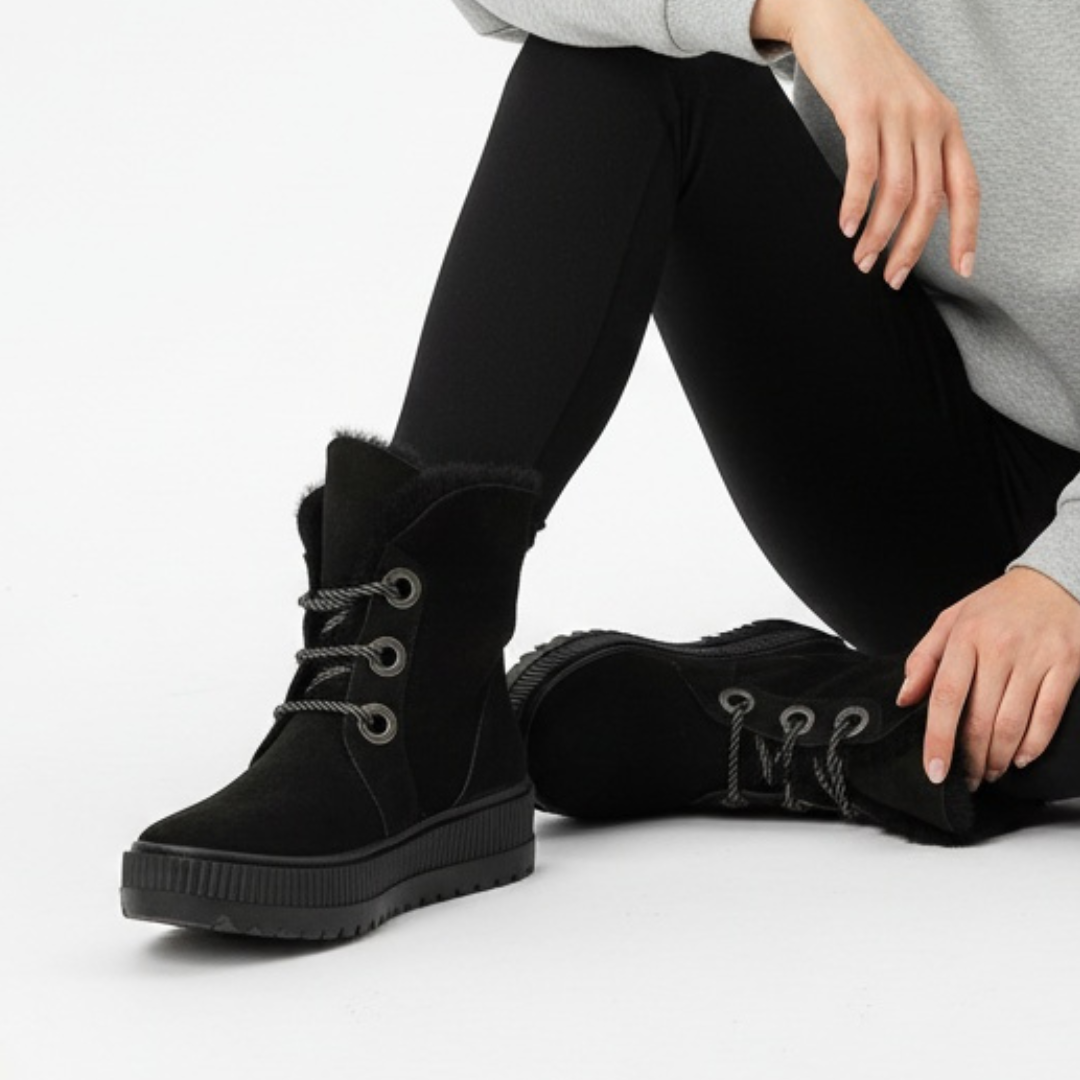 Botki damskie Artiker, ze skóry naturalnej i ocieplane futerkiem, czarne, 45C418