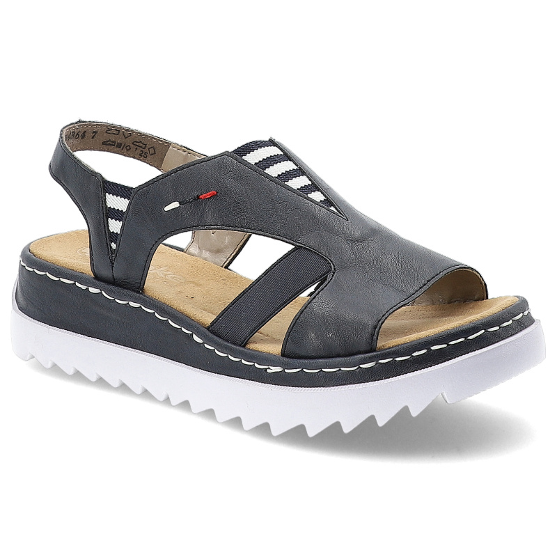 Granatowe Sandały Rieker Modne Damskie Wsuwane Obuwie