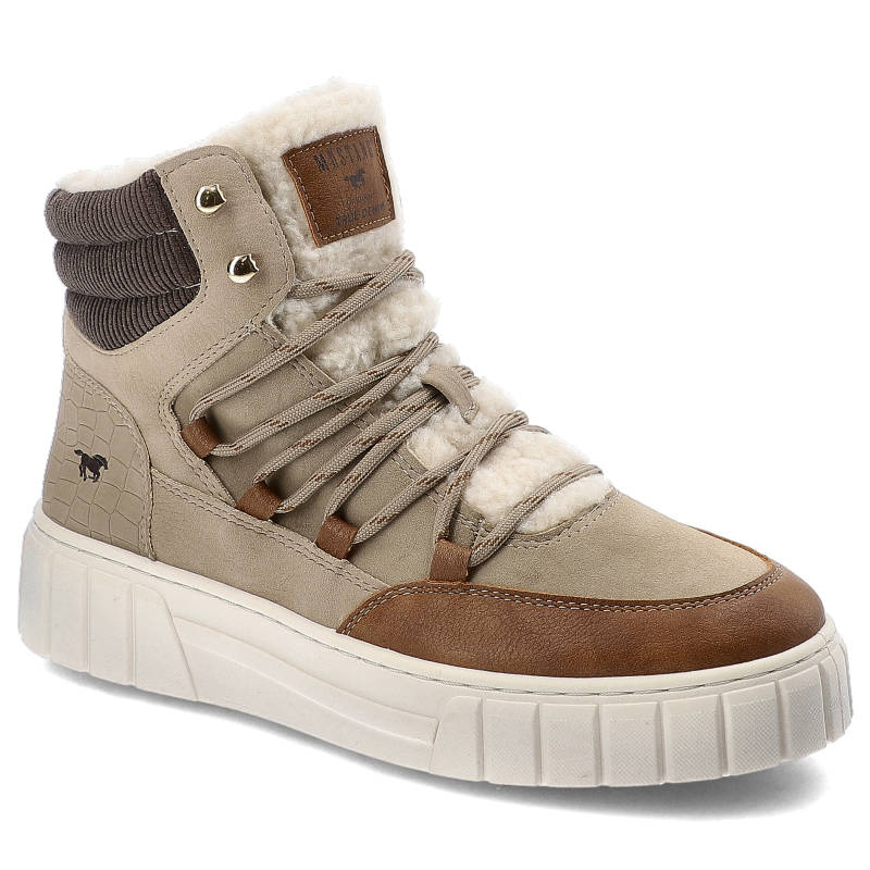Beżowe Botki Mustang Modne Ocieplane Buty Damskie