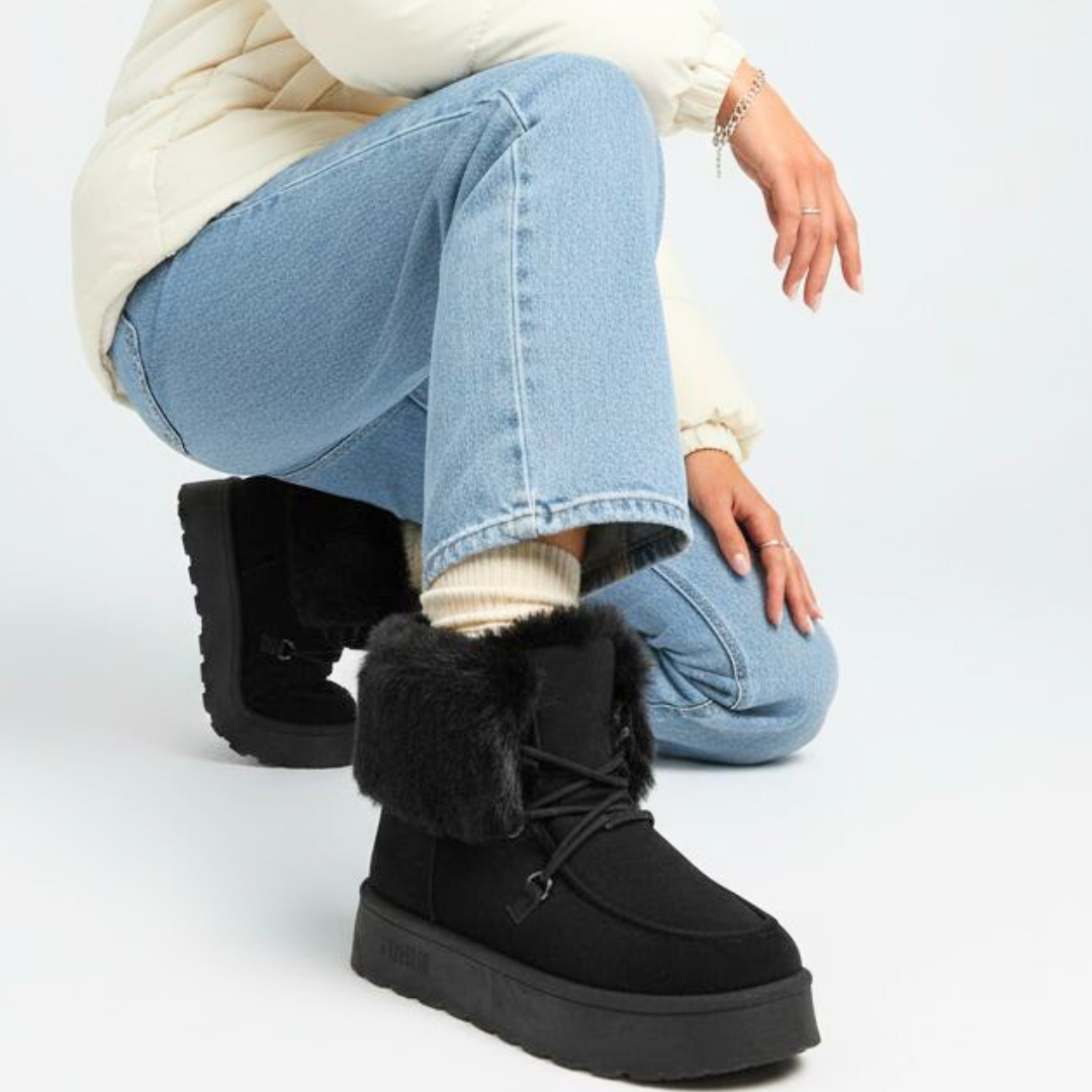 Śniegowce damskie Big Star, na wysokiej platformie z futerkiem i okrągłym noskiem, czarne, SS274113