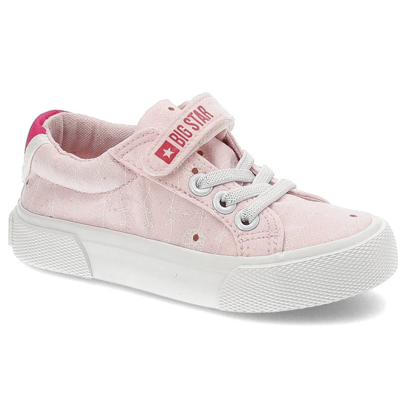 Trampki damskie Big Star, materiałowa cholwekaklasyczne sznurowanie uzupełnione rzepem, różowe, JJ374103