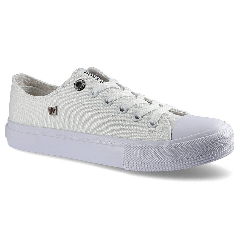 Trampki damskie Big Star, materiałowe na płaskiej podeszwie, białe, AA274010