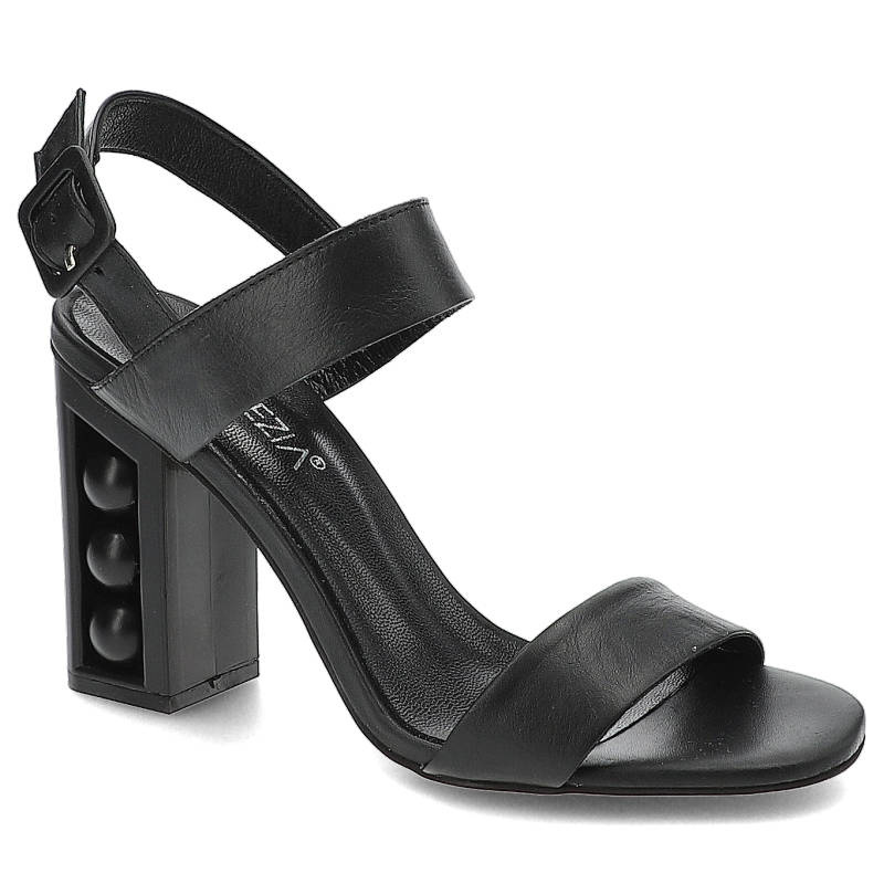 Sandaly damskie Venezia, naturalna skóra licowa z minimalistyczną cholewką na paskach regulowanym zapięciem przy kostce, czarne, MRZ212399