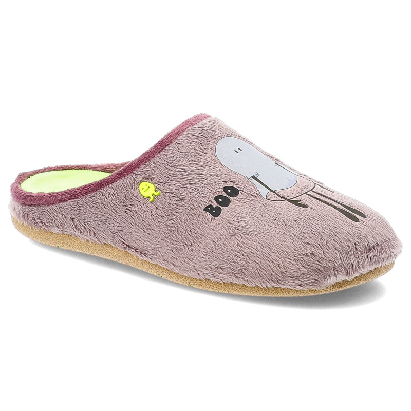 Kapcie damskie Gioseppo Hot Potatoes, pantofle na płaskiej podeszwie z ozdobnymi napisami ocieplane, różowe, Slayton-76947