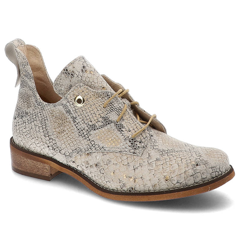 Półbuty damskie Damiss, cholewka z naturalnej skóry z tłoczonym wzorem i klasycznym sznurowaniem, gad, DS-639