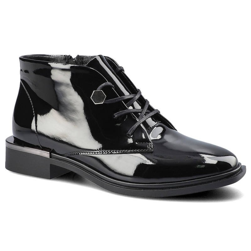 Botki damskie Chebello, lakierowana cholewka niski stabilny obcas smukła konstrukcja lekka podeszwa, czarne, 2586_-036-000-MIC-S125