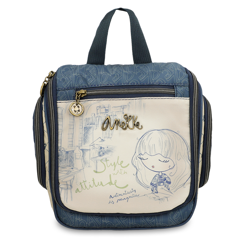 Kosmetyczka Anekke, mała podróżna we wzory i napisy, kolorowy, 41587-013