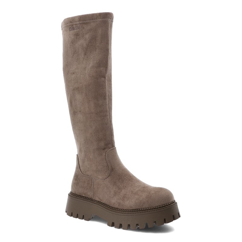 Kozaki damskie Big Star, wysoka materiałowa cholewka na platformie z okrągłym noskiem, beżowe, OO274733